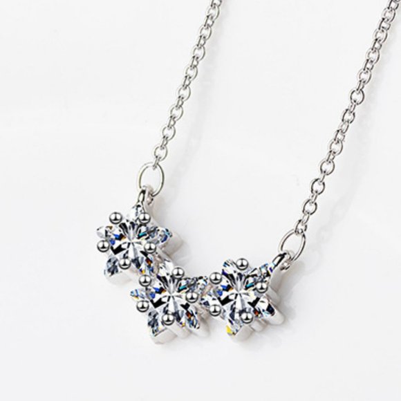#NEW 925 Sterling Silver Diamond Triple Star Necklace - Picture 2 of 5